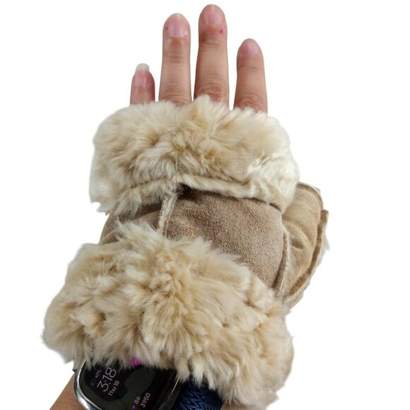 Vintage Wilsons Leather Suede Half Gloves Newsboy Cap Hat Size S/M Faux Fur Y2K main image 12